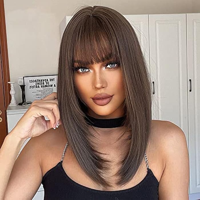 DILLARDS Alanhair Brown Wigs For Women,Haircube Medium Length Layered Wigs With Bangs Heat Resistant Synthetic Wigs For Daily Party Use - Image 3